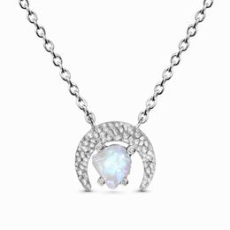 European and American retro S925 sterling silver half-circle inlaid moonstone pendant necklace women's jewelry