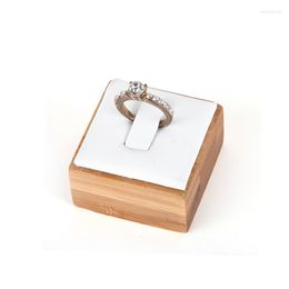 Jewellery Pouches 1PC White PU Bamboo Mini Square Ring Display Holder Stand Showcase Organiser Shelf