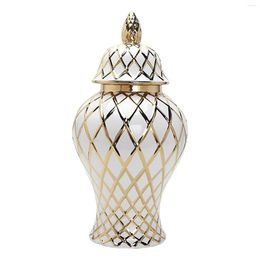 Storage Bottles Ginger Jar Lattice With Lid Table Centerpiece Ceramic Floral Arrangement Flower Vase For Office Tabletop Collection