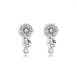 Stud Earrings Sparkling Daisy Flower Trio Sterling Silver Jewellery For Woman Make Up Wedding Gift Fashion