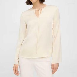 Women's Blouses 2023 Summer Mulberry Silk Shirt V-neck Tie Long-sleeved Women