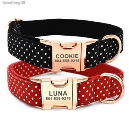 Personalized Pet Collar White Dot Puppy Cat ID Tag Adjustable Custom Name Rose Gold Buckle Red Black Basic Dog Collars Leash L230620