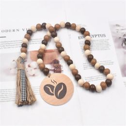 Garden Decorations Tassel Farmhouse Beads Natural Coffee Wood Bead Garland Baby Nursery Room Decor Rustic Wedding Vase Ornament DIY Home