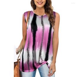 Women's Tanks Women Tank Tops Colorful Gradient Vertical Stripes Off The Shoulder Sleeveless Crew Neck Kinked Stylish Summer