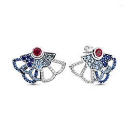 Stud Earrings Blue & Pink Fan Statement Earring 925 Sterling Silver For Women Girl Wedding Jewelry Gift Brincos Pendientes