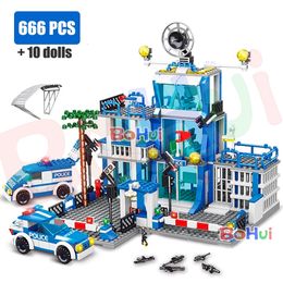 Blocks 2023 SWAT Station Military City Model Set Prison Car man Boat Figures Building DIY Toy for Kids Boys Gift 230724