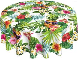 Table Cloth Hawaiian Pineapple Tropical Round Tablecloth Palm Leaves Washable Reusable Cover For Home Party Picnic 60 Inch