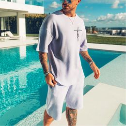 Men s Tracksuits Summer Tracksuit Short Sleeve T shirt Shorts Set Letter Solid Colour Clothing Fashion Boys Casual Two piece Sportswear Suit 230724