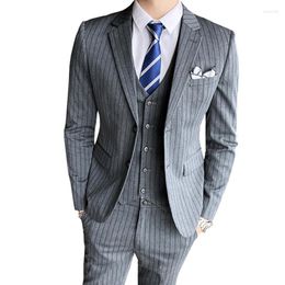Men's Suits 2023 Man Suit Trousers Striped Man's Slim Fit Wedding Groom's Tuxedo Plaid Blazers Prom Jacket Pants Vest Waistcoat