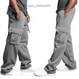 Men's Pants Warm Winter Pants Men Fashion Thick Grey Cargo Pants Fleece Multi Pockets Sweatpants Male Causal Tactical Homme Streetwear Z230726