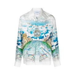 casablanca button up shirt Style Shirt Blue Sky Flying Fish Loose Men's and Women's Versatile Fashion Brand Long Sleeve Shirts