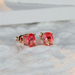 Stud Earrings Girls Gradient Pink Yellow Crystal Oval Silver Rose Gold Colour Female Bridal Wedding For Women Jewellery