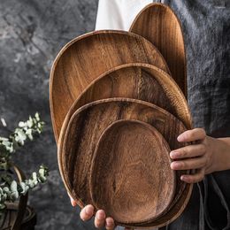 Plates Wooden Plate Smooth Surface Anti-deformed Japanese Style Sushi Pan Home Decor Irregular Oval Solid Wood Fruit Dishes