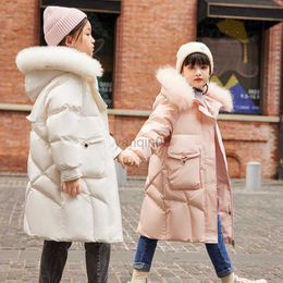 Down Coat 2023 children' clothing Pink stylish hooded duck down coat for girls Middle and large children's warm thick down jacket HKD230725