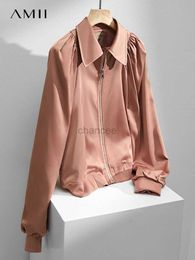 Women's Down Parkas AMII Minimalism Jackets for Women 2023 Spring New Office Lady Satin Niche Design Anti-wrinkle Puff Sleeve Fashion Coats 72270113 HKD230725