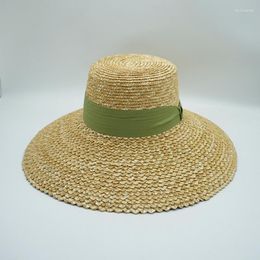 Wide Brim Hats Unique Natural Straw Women's Summer Hat Hard Down Sun Ladies Ribbon Band Beach Lady Outdoor Vocation