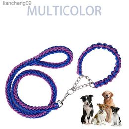 Paracord Dog Leash And Collar Set Double Strand Pet Leashes Metal P Chain Buckle Puppy Traction Rope For Small Big Medium Dog L230620