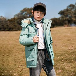 Down Coat 6-16Y Children White Duck Down Jacket Winter Boys Girls Coats Zipper Hooded Solid Keep Warm Kids Outerwear Clothes Hw146 HKD230725