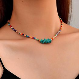 Chains Simple Hand Beaded Clavicle Chain Bohemian Retro Rice Beads Turquoise Short Necklace Jewelry