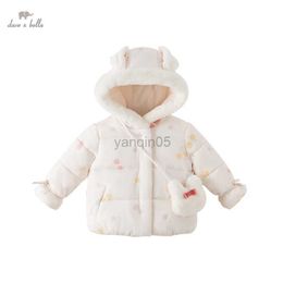 Down Coat Dave Bella Baby's Kids Parkas Winter Girls Cute Cartoon Print Down Warm Hooded Anti-chill Coat with Coin Purse DB4224552 HKD230725