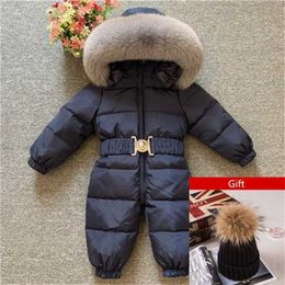 Down Coat Russia Winter Baby Boys Snowsuit Overalls Real Fur Collar Jumpsuit Kids Down Romper For Toddler Girl 0-5 Y Jacket Outerwear HKD230725