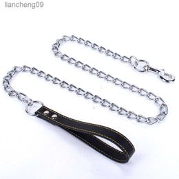 Stainless Steel Pet Dog Chain For Small Medium Dog Chain Leash Handle Leads PU Leather Iron Chain Anti-Bite Metal Pet Dog Chain L230620