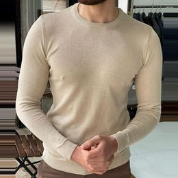 Men's Sweaters 2023 Knit O Neck Pullover Sweater Casual Streetwear Solid Colour Long Sleeve Bottom T-shirt Vintage Leisure Luxury Clothing