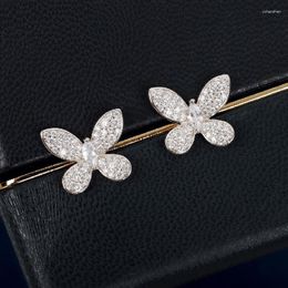 Stud Earrings Uilz Luxury Crystal Micro Pave Chic Butterfly For Women White Colour Zirconia Delicate Daily Wear Ear Accessories