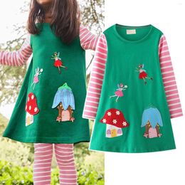 Girl Dresses Girls And Toddler's Long Sleeve Dress A Line Cartoon Appliques Print Flared Skater Cotton Outfit