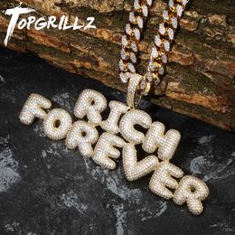 Pendant Necklaces TOPGRILLZ Custom Name Bubble Letters Pendant Necklace Hip Hop Men's Personalised Jewellery Gold Silver Charm Chains Gifts 230725