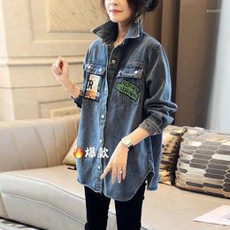 Men's Jackets Denim Patchwork Plaid Shirt Women Long-sleeved Loose 2023 Spring And Autumn Dress Outside To Wear A Thin Coat