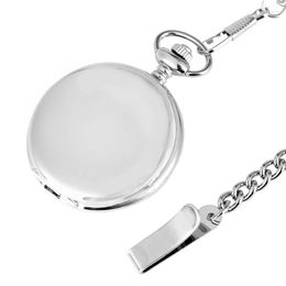 Pocket Watches Silver Watch Full Cover Arabic Number Display Fob Quartz With Click Chain Vintage Style Timepiece Reloj