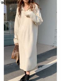 Two Piece Dress Two Piece Dress BGTEEVER Casual Thicken Warm Loose Sweater Women Autumn Winter Lapel Full Sleeve Solid Long Knitted Female Z230726