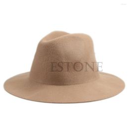 Berets L5YA Vintage Ladies Women Wide Brim Wool Felt Hat Floppy Bowler Fedora Cap