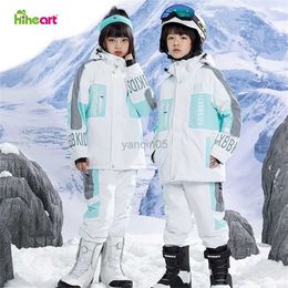 Down Coat Hiheart -30 Degree Kids Ski Suits Thick Snow Jackets Pants Winter Outdoor Sportswear Waterproof Children Boy Girl Snowboard Suit HKD230725