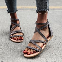 Sandals Factory Direct Women Plus Size 43 Gladiator For Beach Flat Summer Shoes Woman Zip Drop Chaussures Femme