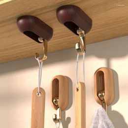 Hooks 4 Pcs Rotating Adhesive Reusable Bathroom Oilproof Waterproof Wood Color Wall Hanger For Door And Kitchen