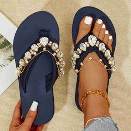 Slippers Women Comfortable Beach Shoes Non-slip Soft Bottom Casual Flip Flops Rhinestone Chain Decoration Summer Flat Wedge Slippers cc63 L230725