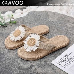 Slippers KRAVOO Women Shoes Braided Detail Linen Flip Flops Slippers Women's Flower Sandals Beach Female Slipper Outdoor Slides Summer L230725