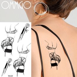 Panties Sexy Girl Flower Knife Temporary Tatoos Body Art Back Shoulder 3D Tatoo Paper Water Transfer Fake Tattoo Stickers Cool