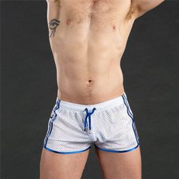 Breathable Men Summer Solid Color Swim Shorts Male Workout Fitness Gym Shorts Casual Mesh Beach Trunks Short Pants