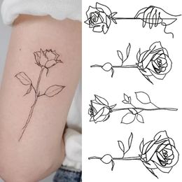 Rose Temporary Tattoo Stickers Waterproof Black Tattoo Colorful Flower Rose Butterfly Water Transfer Body Hand Art Temporary 1PC