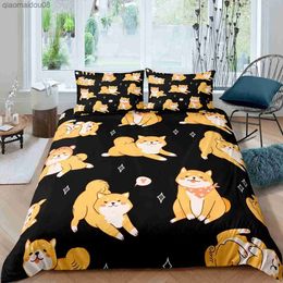 Shiba Inu Duvet Cover Cute Shiba Inu Bedding Set Dog Loves Bedding Set Microfiber Cartoon Animal Pattern Queen King Quilt Cover L230704