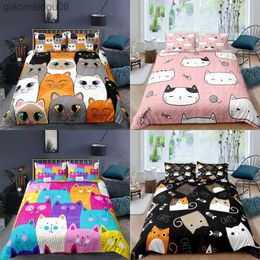 Cartoon Cat Cover Digital Print Polyester Bedding Sets Child Kids Covers Boys Bed Linen Set for Teens king size bedding set L230704