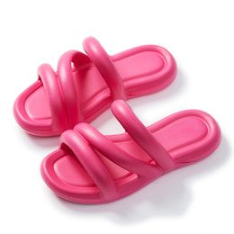 Outdoor Wearing EVA slippers for women summer soft soles fashionable beach flat bottoms one line slipper women scuffs fashion pink