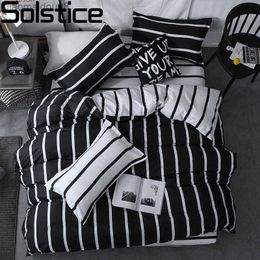 Solstice Bedding Set Duvet Cover case bed linens Set Black And White Stripe Printing Quilt Cover Bed Flat Sheet Queen Size L230704