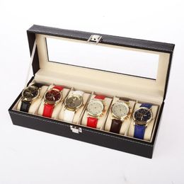 Watch Boxes Cases 6 Slots Leather Watch Storage Box Organiser Mechanical Mens Watch Display Holder Cases Black Jewellery Gift Boxes Items 230724