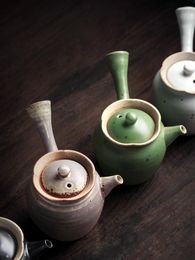 Hip Flasks Japanese Zen Handmade Coarse Pottery Teapot Side Handle Grip Single Retro Porcelain Tea Set With Philtre
