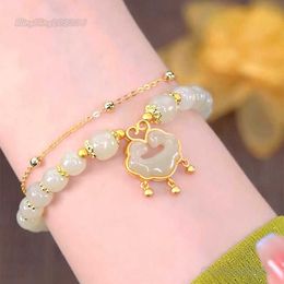 2023 New Safe Lock Hotan Jade Bracelet Female Small Design Hand String Fu Brand Jade Gift for Girlfriend 925 silver diamond jewelry charms