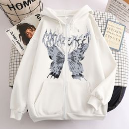 Womens Hoodies Sweatshirts Kpop Retro Butterfly Hoodie Sweater Bone Dark Y2K Plush Clothes Printed Coat Cotton Girls Boy Oversize Pullover Hooded 230725